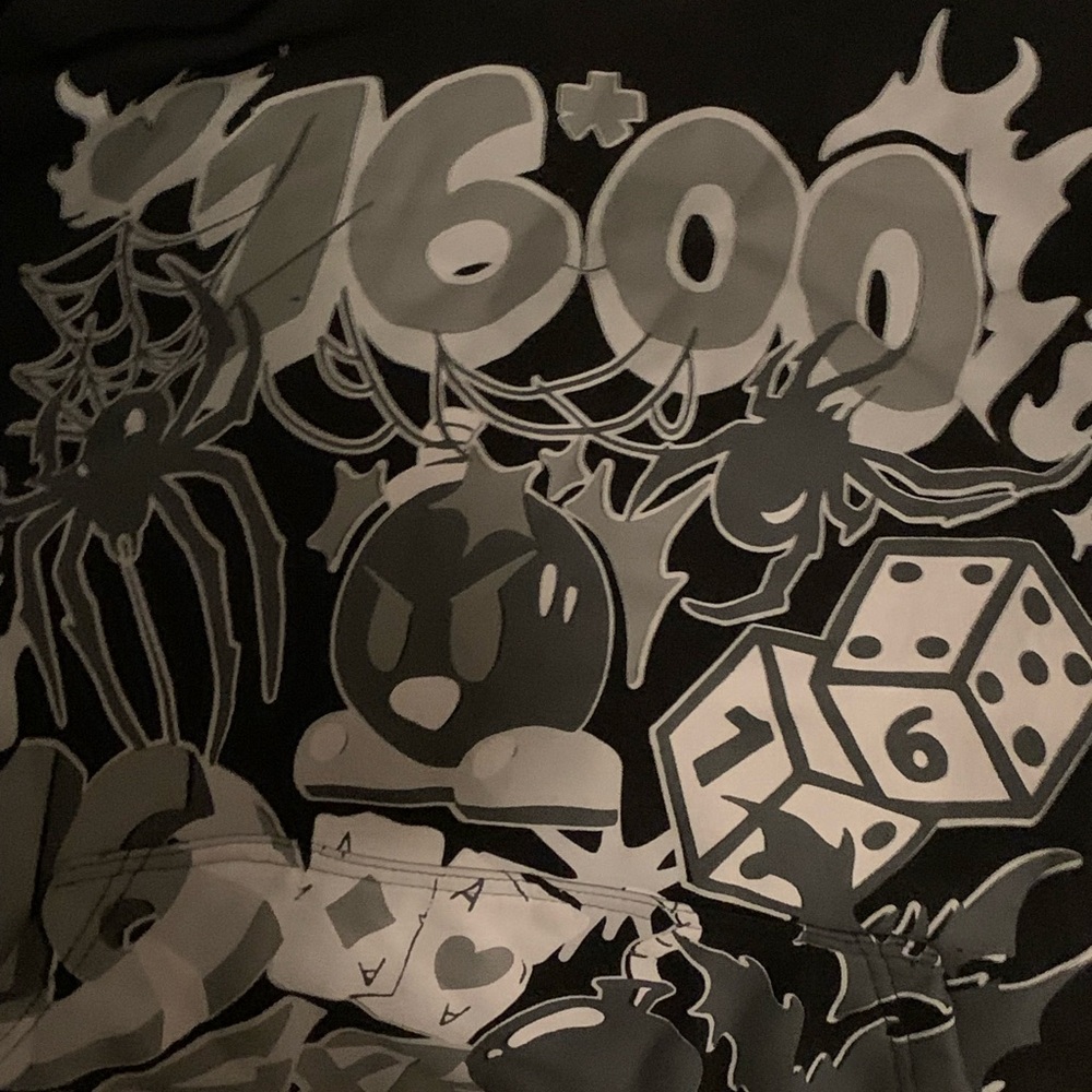 Black Graphic Hoodie 1600 with Dice and Spider Design NWOT